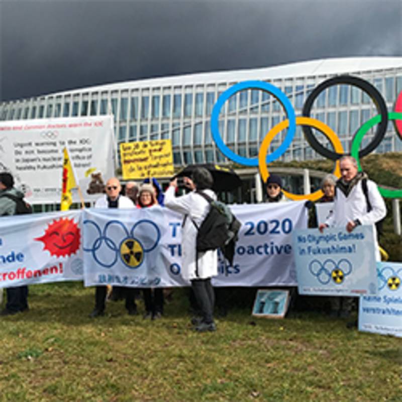 Protestaktion vor dem Sitz des Olympischen Komittees in Lausanne am 26.02.2020
