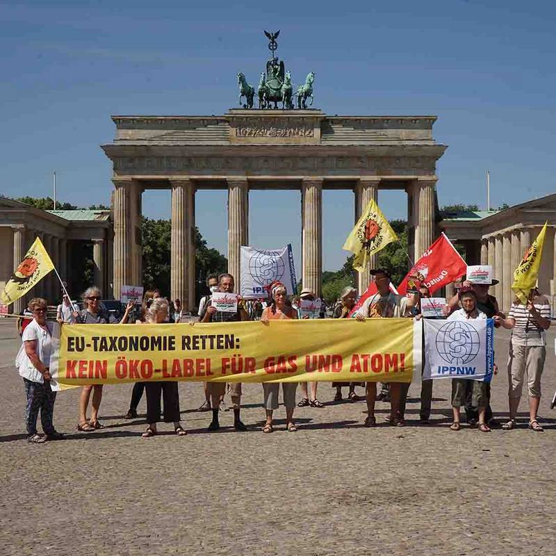 "EU-Taxonomie retten: Kein Öko-Label für Gas und Atom", 2021. Foto: LMK, IPPNW.